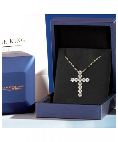 18K Yellow Gold Plated Silver White Round Moissanite Cross Pendant Necklace (2.53 Cttw, with 18 Inch Silver Chain, 1.20 Inch)...