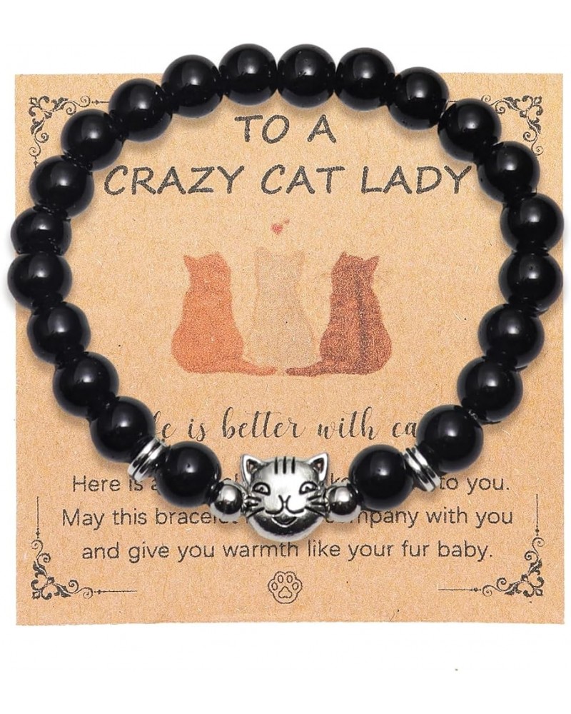 Natural Stone Cat Bracelet TO A CRAZY CAT LADY Bracelet Cute Tabby Cat Tuxedo Cat Animal Bracelet Lover Gifts for Women Girls...