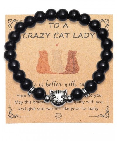 Natural Stone Cat Bracelet TO A CRAZY CAT LADY Bracelet Cute Tabby Cat Tuxedo Cat Animal Bracelet Lover Gifts for Women Girls...