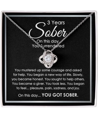 Sobriety Anniversary Necklace Silver Plated Love Knot Standard - On This Day You Surrender - Sober Birthday Milestone Recover...