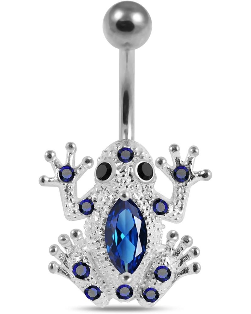 Multi Crystal Gemstone Frog Design 925 Sterling Silver Belly Ring Body Jewelry Dark Blue $14.43 Body Jewelry