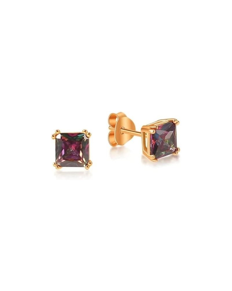 18k Rose Gold Plated 1/4 Ct Princess Cut Stud Earrings 4mm Multi-Color $6.62 Earrings