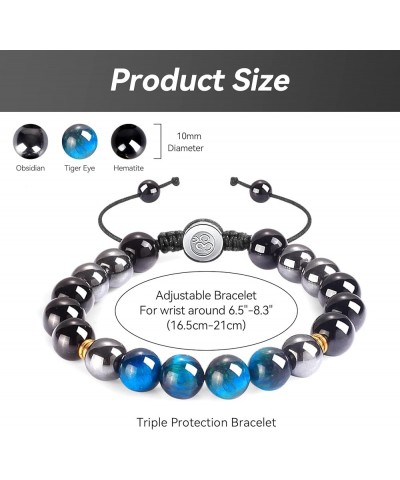 Triple Protection Bracelet 8mm Stone Beads Bracelet Healing Crystals Tigers Eye black Obsidian and Hematite Beads Bracelets f...