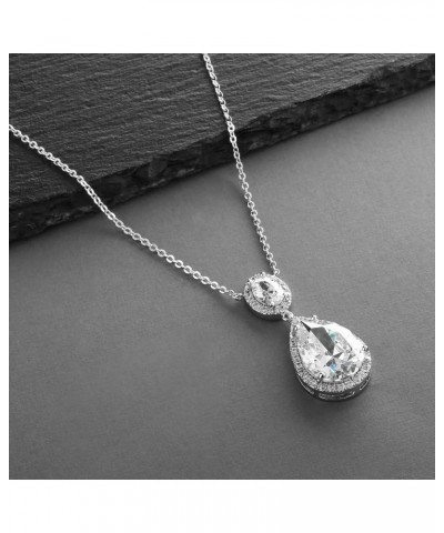 Cubic Zirconia Bridal Necklace, Bold Teardrop Design, Pendant Necklace for Weddings, Brides, Prom, Homecoming and Mother of t...