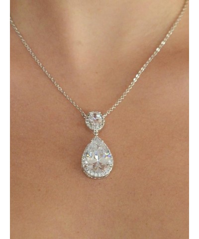 Cubic Zirconia Bridal Necklace, Bold Teardrop Design, Pendant Necklace for Weddings, Brides, Prom, Homecoming and Mother of t...