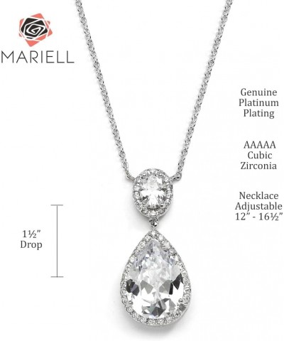 Cubic Zirconia Bridal Necklace, Bold Teardrop Design, Pendant Necklace for Weddings, Brides, Prom, Homecoming and Mother of t...