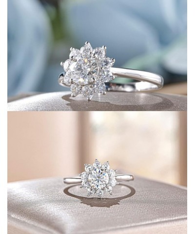 1-2CT Moissanite Rings for Women 18K White Gold Plated 925 Sterling Silver Sunflower Engagement Ring Wedding Diamond Rings Pr...