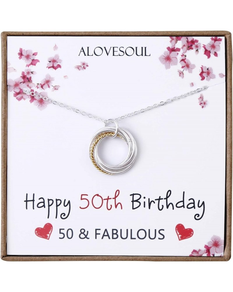 Birthday Gifts for Women Girls - Interlocking Infinity Circles Sterling Silver Necklace Gifts for Her 50th $20.05 Necklaces