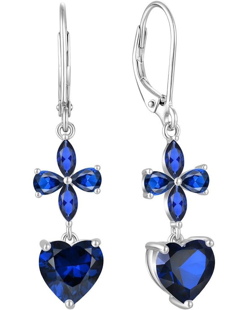 Heart Dangle Earrings for Women 925 Sterling Silver Wedding Bridal earrings Birthstone jewelry 09-September & Sapphire $32.50...