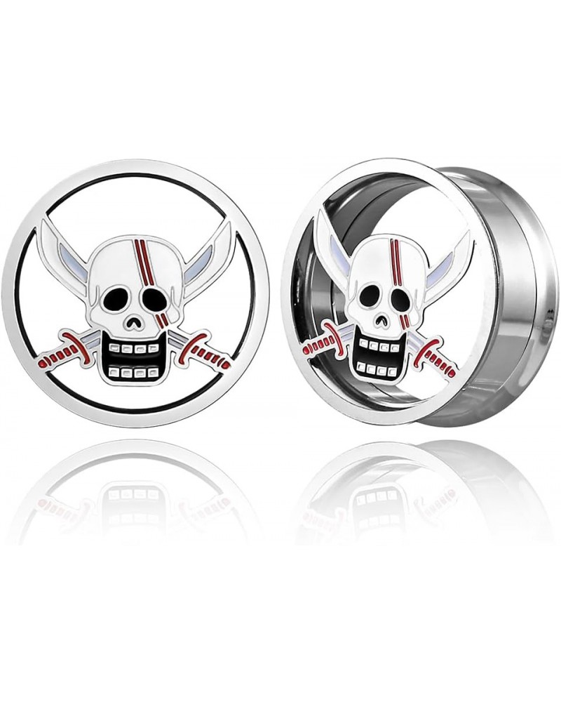 1 Pair Horn with Skull Ear Tunnels Plugs 316 Stainless Steel Ear Gauges Weight Saddle Plugs Hypoallergenic expander Piercing ...