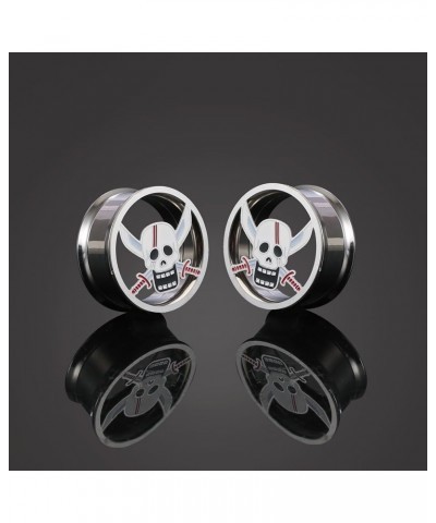 1 Pair Horn with Skull Ear Tunnels Plugs 316 Stainless Steel Ear Gauges Weight Saddle Plugs Hypoallergenic expander Piercing ...