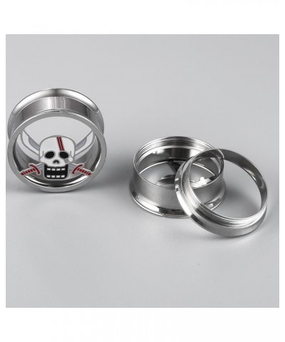 1 Pair Horn with Skull Ear Tunnels Plugs 316 Stainless Steel Ear Gauges Weight Saddle Plugs Hypoallergenic expander Piercing ...