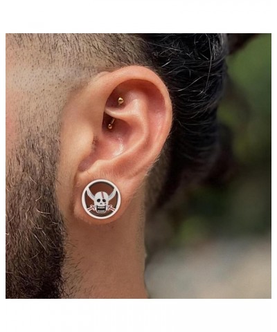 1 Pair Horn with Skull Ear Tunnels Plugs 316 Stainless Steel Ear Gauges Weight Saddle Plugs Hypoallergenic expander Piercing ...