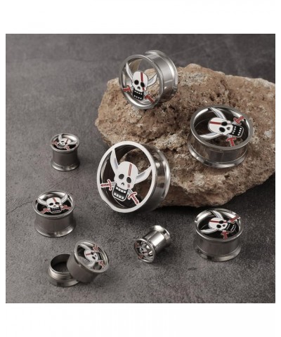 1 Pair Horn with Skull Ear Tunnels Plugs 316 Stainless Steel Ear Gauges Weight Saddle Plugs Hypoallergenic expander Piercing ...