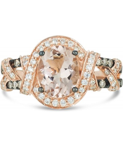 14K Rose Gold, Morganite & 1/2 Cttw White/Chocolate Diamond Ribbons Halo Fashion Ring (G-H & Fancy Brown Color, VS2-SI2 Clari...