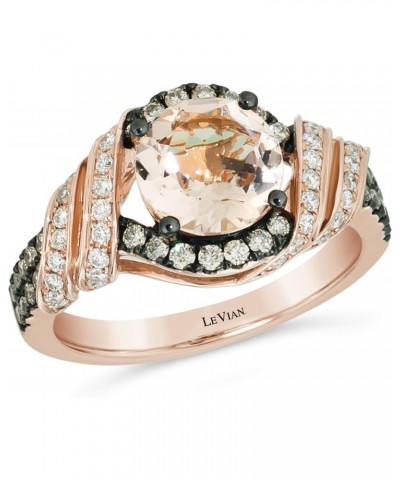 14K Rose Gold, Morganite & 1/2 Cttw White/Chocolate Diamond Ribbons Halo Fashion Ring (G-H & Fancy Brown Color, VS2-SI2 Clari...