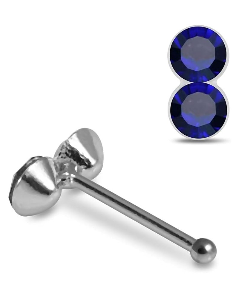 Double Round Crystal Stone Top 22 Gauge 925 Sterling Silver Ball End Nose Stud Nose Piercing Dark Blue $9.09 Body Jewelry