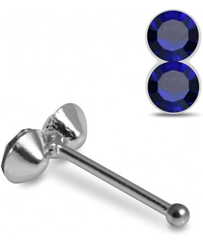 Double Round Crystal Stone Top 22 Gauge 925 Sterling Silver Ball End Nose Stud Nose Piercing Dark Blue $9.09 Body Jewelry