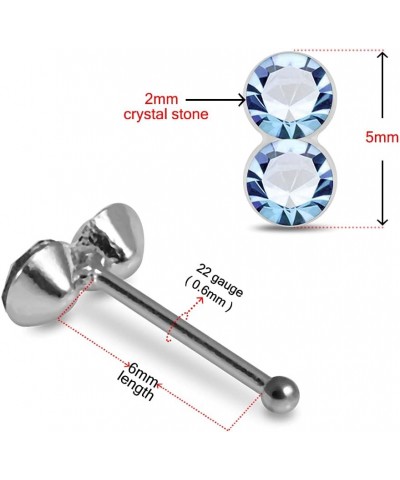 Double Round Crystal Stone Top 22 Gauge 925 Sterling Silver Ball End Nose Stud Nose Piercing Dark Blue $9.09 Body Jewelry