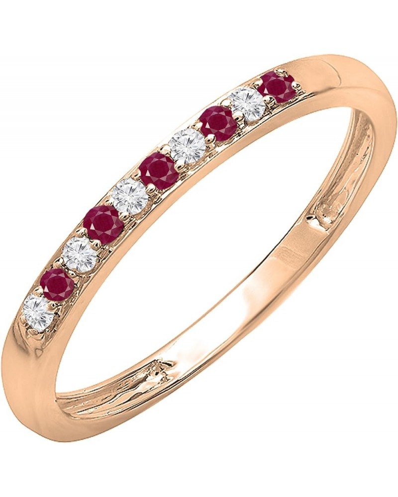 Round Ruby & White Diamond Alternate Stone Wedding Band for Women in 14K Gold 7 Rose Gold $126.60 Bracelets