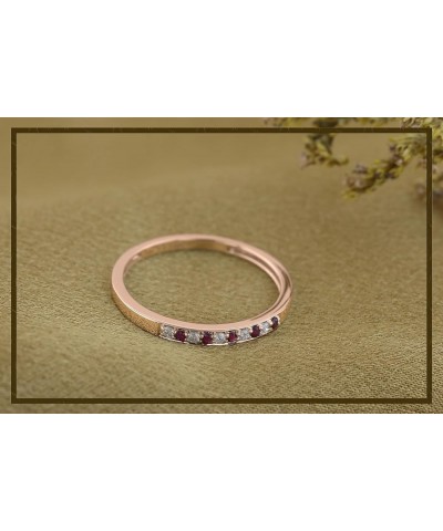 Round Ruby & White Diamond Alternate Stone Wedding Band for Women in 14K Gold 7 Rose Gold $126.60 Bracelets