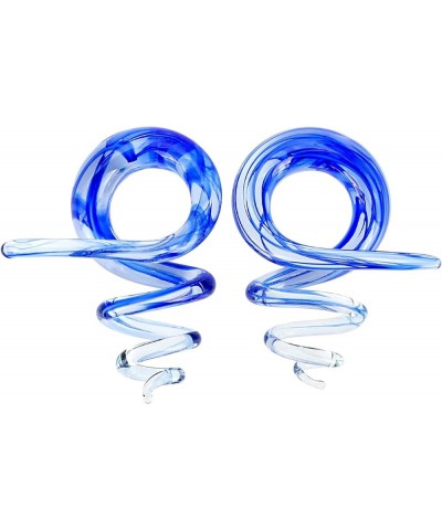 2PcsArt Glass Tapers Colorful Ear Tunnels Plugs Gagues Stretchers for Women Men Blue lines $9.61 Body Jewelry