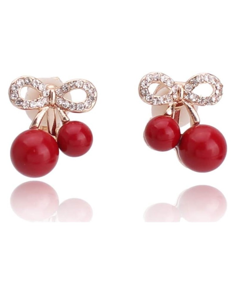 Women's Bridal Wedding Rhinestone Faux Pearl Bowknot Clip on Earrings Charm Jewelry Accessory Gold-Red $10.67 Earrings