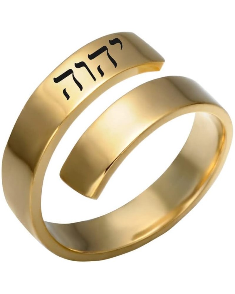 YHWH Hebrew God Name 18K Gold Wrap Cuff Ring Stainless Steel Jewish Jehovah Tetragrammaton Symbol Finger Ring for Israel Chri...