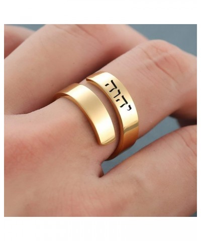 YHWH Hebrew God Name 18K Gold Wrap Cuff Ring Stainless Steel Jewish Jehovah Tetragrammaton Symbol Finger Ring for Israel Chri...