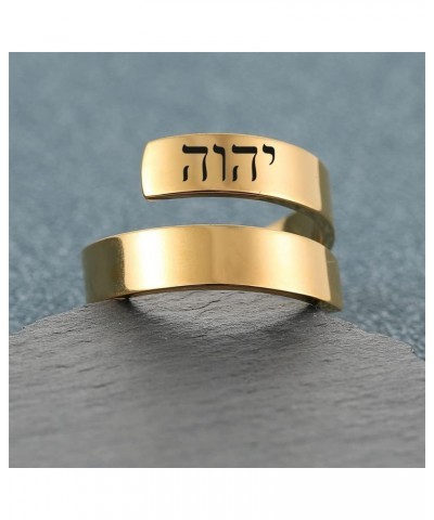 YHWH Hebrew God Name 18K Gold Wrap Cuff Ring Stainless Steel Jewish Jehovah Tetragrammaton Symbol Finger Ring for Israel Chri...