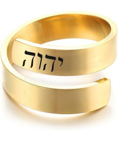 YHWH Hebrew God Name 18K Gold Wrap Cuff Ring Stainless Steel Jewish Jehovah Tetragrammaton Symbol Finger Ring for Israel Chri...