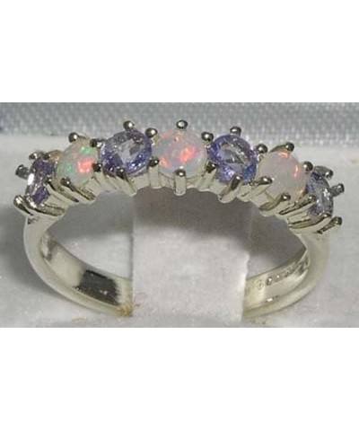 925 Sterling Silver Real Genuine Opal & Tanzanite Womans Eternity Ring $44.72 Rings