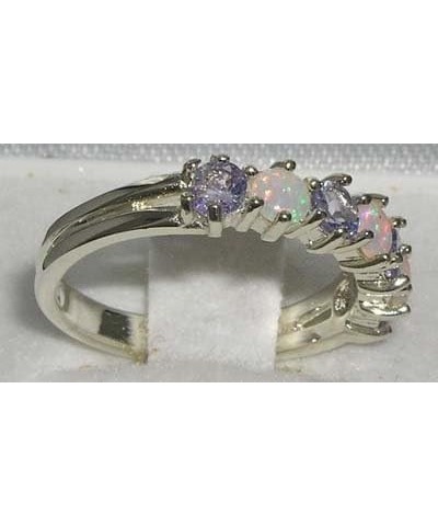 925 Sterling Silver Real Genuine Opal & Tanzanite Womans Eternity Ring $44.72 Rings