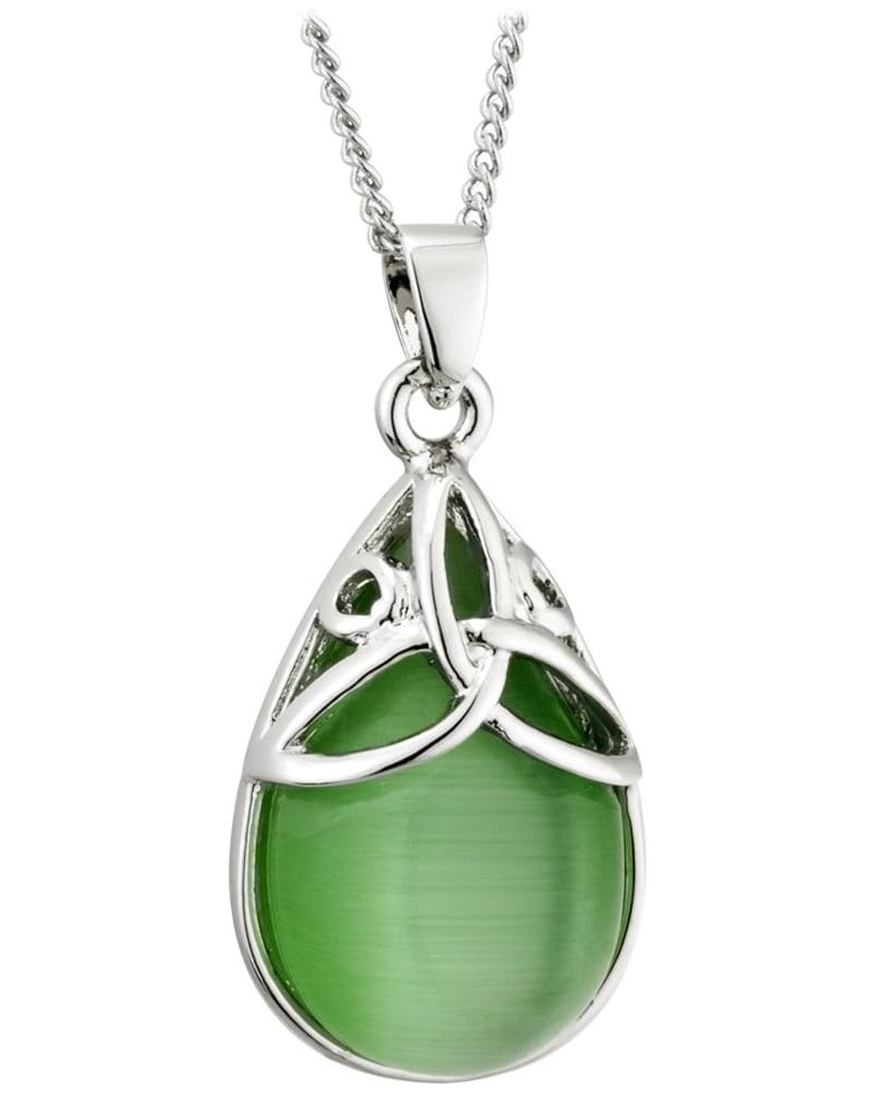 Rhodium Oval Cat Eye Trinity Pendant Necklace $22.01 Necklaces