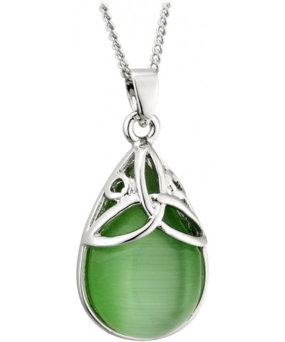 Rhodium Oval Cat Eye Trinity Pendant Necklace $22.01 Necklaces