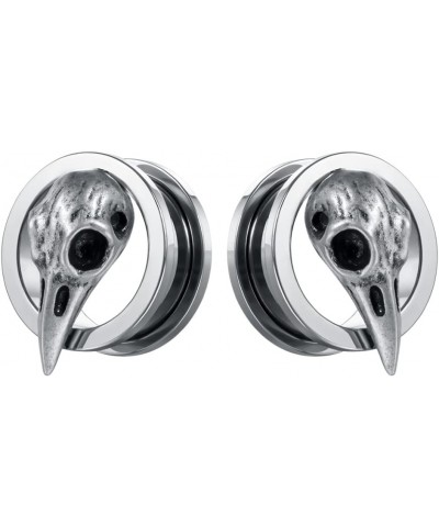 SoScene raven skull screw back plugs ear gauges stainless steel Silver 25mm-1 Inch $9.85 Body Jewelry