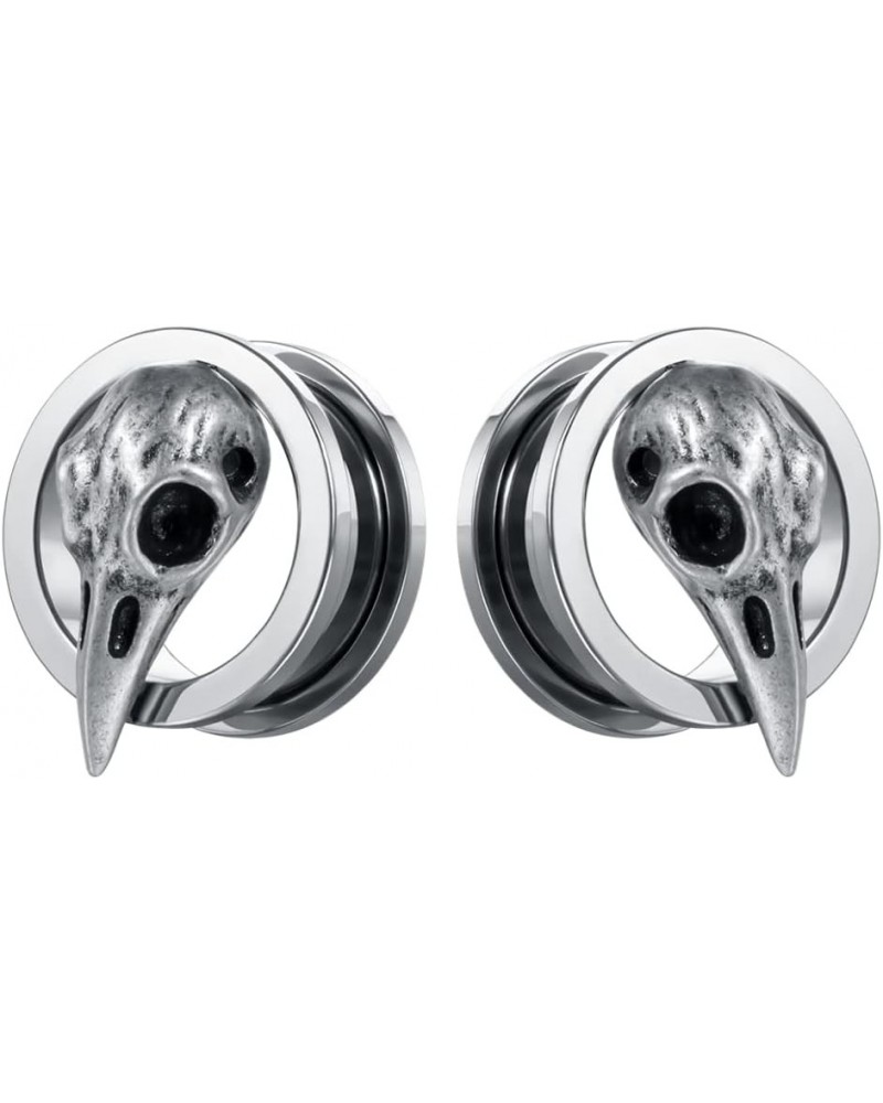 SoScene raven skull screw back plugs ear gauges stainless steel Silver 25mm-1 Inch $9.85 Body Jewelry