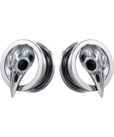 SoScene raven skull screw back plugs ear gauges stainless steel Silver 25mm-1 Inch $9.85 Body Jewelry