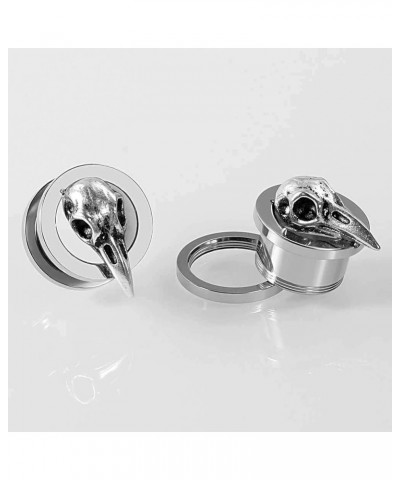 SoScene raven skull screw back plugs ear gauges stainless steel Silver 25mm-1 Inch $9.85 Body Jewelry