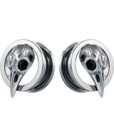 SoScene raven skull screw back plugs ear gauges stainless steel Silver 25mm-1 Inch $9.85 Body Jewelry