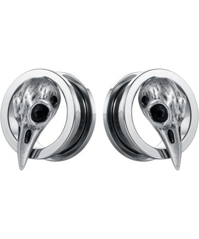 SoScene raven skull screw back plugs ear gauges stainless steel Silver 25mm-1 Inch $9.85 Body Jewelry