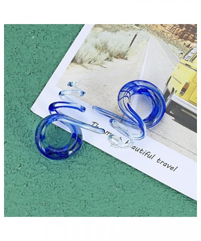 2PcsArt Glass Tapers Colorful Ear Tunnels Plugs Gagues Stretchers for Women Men Blue lines $9.61 Body Jewelry