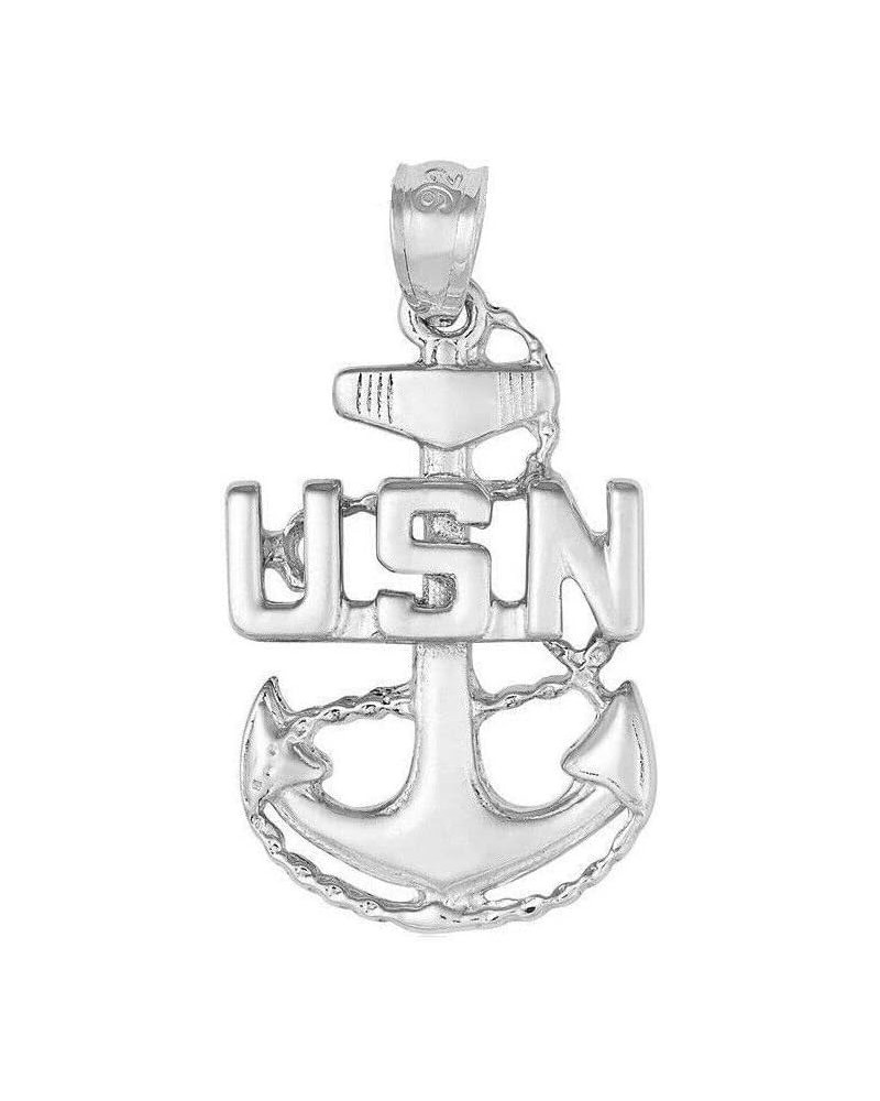 Sterling Silver U.S. Navy Anchor Charm/Pendant, Made in USA, Italian Box Chain Only Pendant $15.67 Necklaces