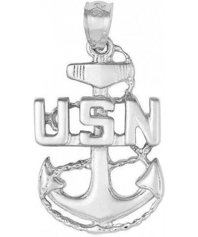 Sterling Silver U.S. Navy Anchor Charm/Pendant, Made in USA, Italian Box Chain Only Pendant $15.67 Necklaces