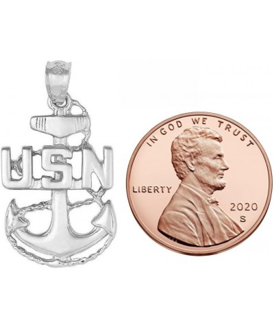 Sterling Silver U.S. Navy Anchor Charm/Pendant, Made in USA, Italian Box Chain Only Pendant $15.67 Necklaces