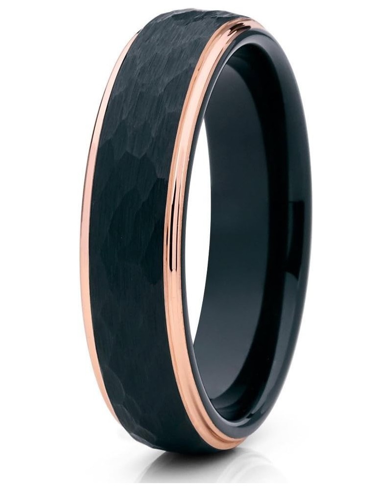 Rose Gold Tungsten Wedding Ring,Rose Gold Tungsten Ring,Black Tungsten Ring,Hammered Ring,6mm $21.23 Rings