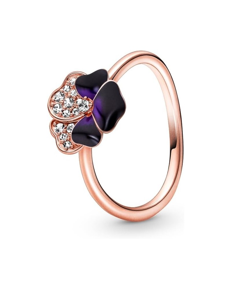 Deep Purple Pansy Flower Ring - Flower Power Rose Gold Ring for Women - Gift for Her - Jewelry for Women - 14k Rose Gold with...