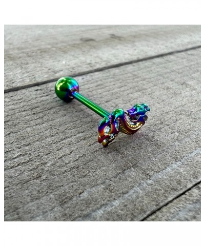 Stainless Steel Rainbow 3D Dragon Top Barbell Tongue Ring $6.71 Body Jewelry