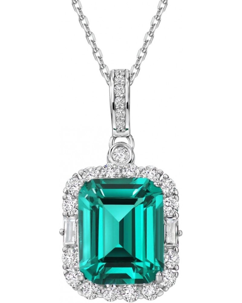 S925 Lab-created Emerald Pendant Necklace Sterling Silver Halo Diamond Cubic Zirconia Necklace For Women $12.31 Necklaces