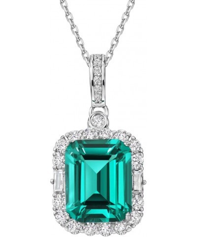 S925 Lab-created Emerald Pendant Necklace Sterling Silver Halo Diamond Cubic Zirconia Necklace For Women $12.31 Necklaces